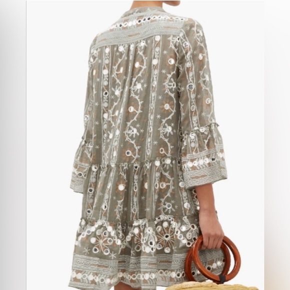 Juliet Dunn Mosaic Print Mirror-Appliqué Flutter Bell Sleeves Dress Brand Size 1 - Picture 2 of 14